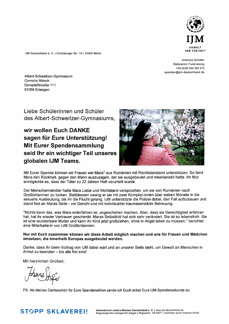 IJM bedankt sich beim ASG